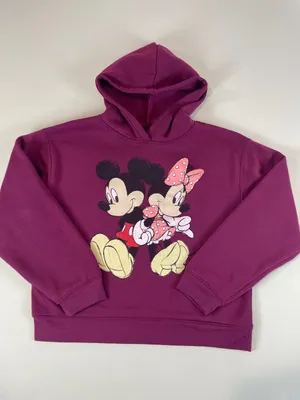 Disney Mickey & Minnie Hoodie Size M Burgundy Graphic Long Sleeve Sweatshirt thumbnail 1