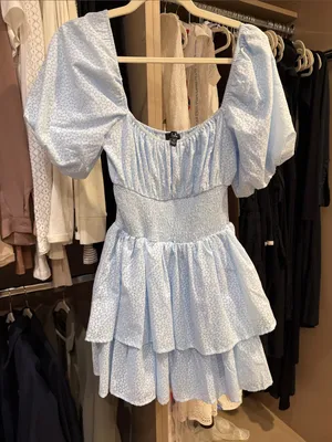Lulu's Light Blue Puff Sleeve Tiered Mini Dress thumbnail 1