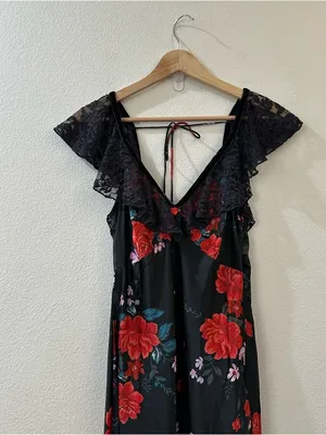 Free People Warm‎ Hearts Satin Midi Dress Size XS Lace Floral Dainty Romantic thumbnail 6