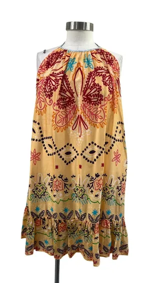 Sundress Boho Halter Mini Dress Resort‎ Vacation Beach Cover Up Festival M/L thumbnail 1