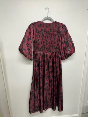 Heart of Mine Burgundy Floral Midi Dress with Puff Sleeves thumbnail 11