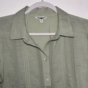 Lucky Brand Sage Green Lace Trim Tunic Shirt Womens Size Small Short Sleeve‎ thumbnail 6