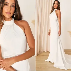 LULU's Bridal White Satin Backless High Neck Mermaid Trumpet Maxi Gown NWOT thumbnail 4