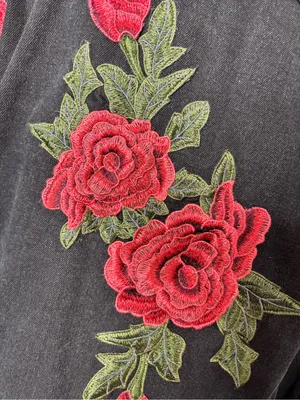 Carmar Black Denim Jacket with Red Rose Embroidery Size M thumbnail 4