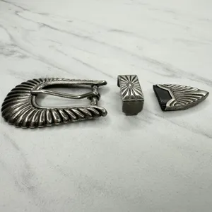 Western Style Silver Tone Belt Buckle Keeper Tip Set ✨ thumbnail 5