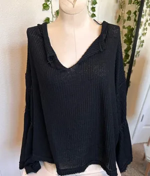 We The Free Free People Black Shirt Long Sleeve Size Medium thumbnail 1