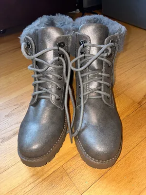 Esprit Metallic Gray Faux-Fur Lace-Up Ankle Boots thumbnail 3