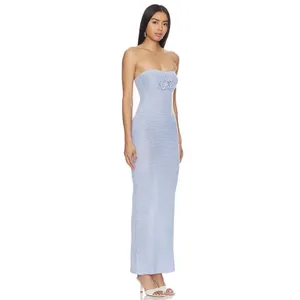 MORE TO COME Cherlee Maxi Dress Blue Strapless Knit Floral Applique Medium M NWT thumbnail 3