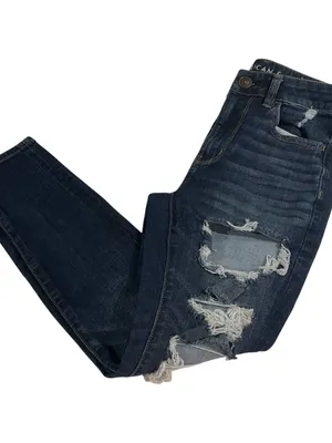 American Eagle Super Hi-Rise Jegging Women’s 6 Dark Wash Jeans Distressed thumbnail 2