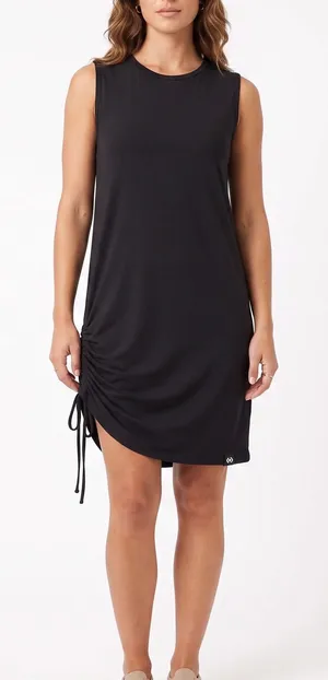 Exotica Dress Womens S/M Side-Cinch Ruched Sleeveless Black Knit Casual thumbnail 1