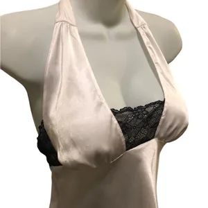 Frederick’s Of Hollywood Sexy Halter Chemise Sz. M White Black Lace Low Cut thumbnail 5