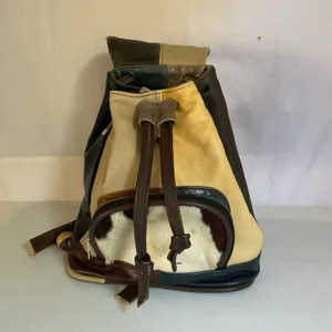 Vintage Mexican Leather Cowhide Hair-On Hide Backpack Patchwork Artisan Mini Bag thumbnail 6