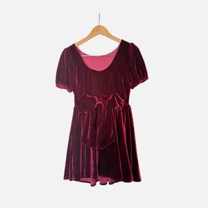 Lush Burgundy Velvet Puff Sleeve Mini Dress with Back Bow Size 8 NEW‎ thumbnail 6