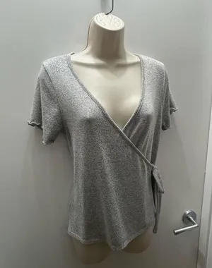 Caution to the Wind Asymmetrical Self-tie Gray Top thumbnail 5