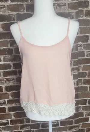 Liberty Love Spaghetti Tank Top Women’s Medium Pink White Lace 100% Polyester thumbnail 1