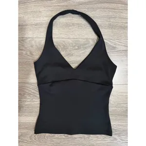 Y2K Bebe Womens Size M Black V-Neck Halter Top Slim Fit Open Back Made in USA thumbnail 5