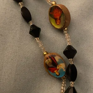 Rosary Necklace Silver Cross Black & Wood Photo Beads 20” Long thumbnail 4