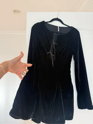 Free People Black Velvet Lace-Up Long Sleeve Mini Dress Size 8 thumbnail 8