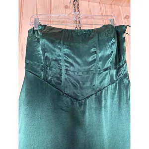 NWT Lulus Extraordinary Presence Dark Green Satin Strapless Maxi Dress Holiday L thumbnail 6