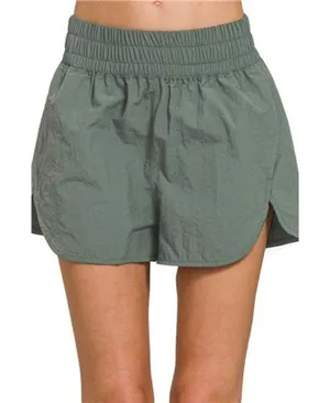 Zenana Windbreaker Smocked‎ Waistband Running Shorts thumbnail 1