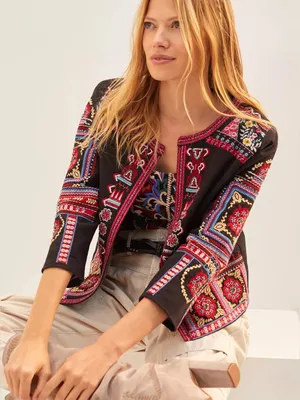Anthropologie Abstract Embroidered Jacket Size Small Black Multicolor Boho Artsy thumbnail 1