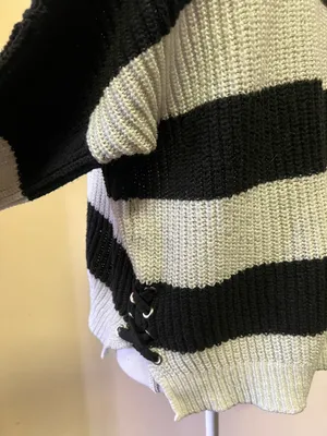 Womens Long Sleeve Cable Knit Sweater Size 2XL (19) Black/ White thumbnail 3