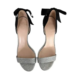 J. Crew D'orsay Sandals Silver Glitter Satin Bow Size 9M Chic Statement Heels thumbnail 5