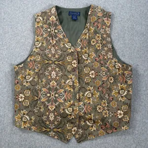 Charter Club Western Vest Button Up Women's 14 Green/Brown 2000s V-Neck Grunge thumbnail 2