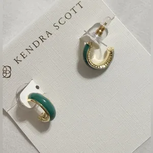 Kendra Scott Ainsley Gold Huggie Earrings in Green Enamel thumbnail 5