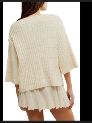NWT Free People Kenzie Sweater top knit spring summer casual L coastal thumbnail 2