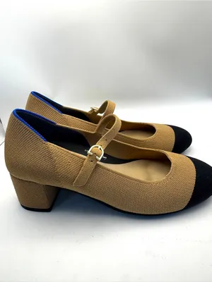 Rothy’s Camel Tan Mary Jane Block Heel Pumps with Black Cap Toe Sz 7.5 thumbnail 5