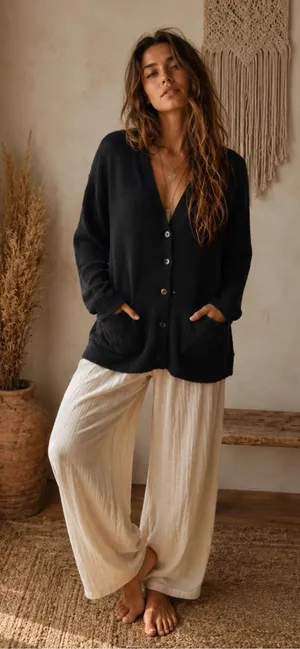 Victoria's Secret Black Button-Front Relaxed Knit Cardigan Size XXL thumbnail 1