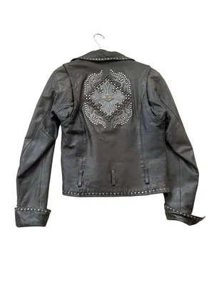 HARLEY DAVIDSON Studded Embellished Leather Motorcycle Jacket size XS thumbnail 3