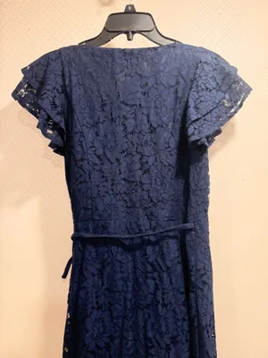 Ali & Jay Navy Blue Lace Flutter Sleeve Wrap Embroidered Midi Dress Size s thumbnail 11