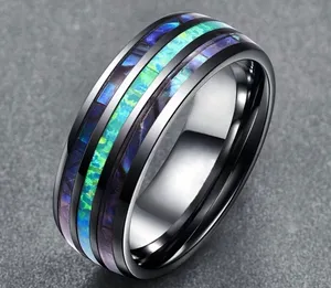 Men’s Titanium Steel Silver w/ Shell Inlay 8mm Band Size 12 thumbnail 1