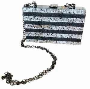 A New Day Black Pearl White Confetti Acrylic Box Clutch Chain Bag thumbnail 1