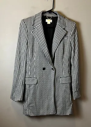 Maeve Longline Check Blazer‎ Size XS Black Plaid Gingham Classic Office thumbnail 1