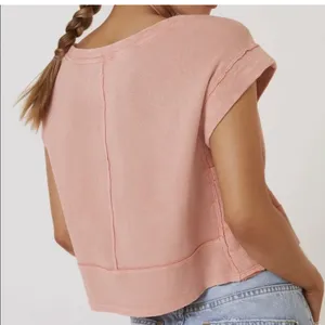 Pilcro Cropped Cut Off Short Sleeve Sweatshirt Pink Coral Medium thumbnail 2