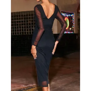 New Anthropologie Long Sleeve Deep V Hardware Midi Dress Black elegant small thumbnail 2