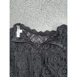 Black Lace Sheath Dress 8 Floral Mock‎ Neck S/S Eyelash Hem Whimsigoth Witchy thumbnail 11