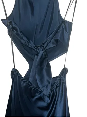 NEW NWT Amanda Uprichard X Revolve Kaye Cutout 100% Silk Mini Dress In Ink Navy thumbnail 9