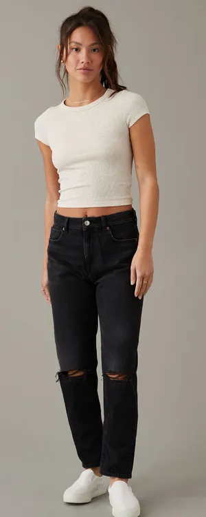 American Eagle Strigid Mom Jeans Black thumbnail 1