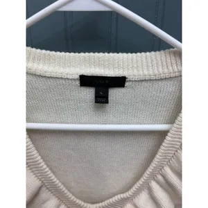 J.Crew Cream Ruffle‎ V Neck Long Sleeve Sweater Women's XL Cozy Casual thumbnail 2