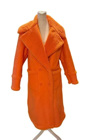 Azalea Wang Coat Womens Size S Orange Sherpa Lined Long Double Breasted thumbnail 1