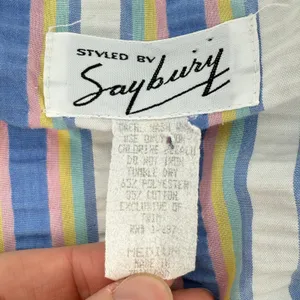 Vtg Saybury Striped Seersucker‎ Nightgown Mumu Women M Eyelet Collar Pastel Zip thumbnail 8
