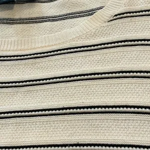 Ann Taylor Viscose Long Bell Sleeve Stripe Pullover Lightweight Sweater Women Medium Cream thumbnail 3