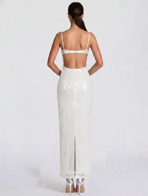 Backless Sequin Slip Bachelorette Dress White Size M thumbnail 2