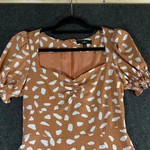 Lulus Terracotta Orange White Abstract Print Puff Sleeve Mini Dress Small thumbnail 9