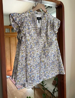 ME+EM Magnolia Print Cotton Top Cream Blue Size 6 thumbnail 1