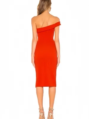 NBD Revolve Kade Midi Dress Red Orange One Shoulder Side Slit Bodycon Dress S thumbnail 3